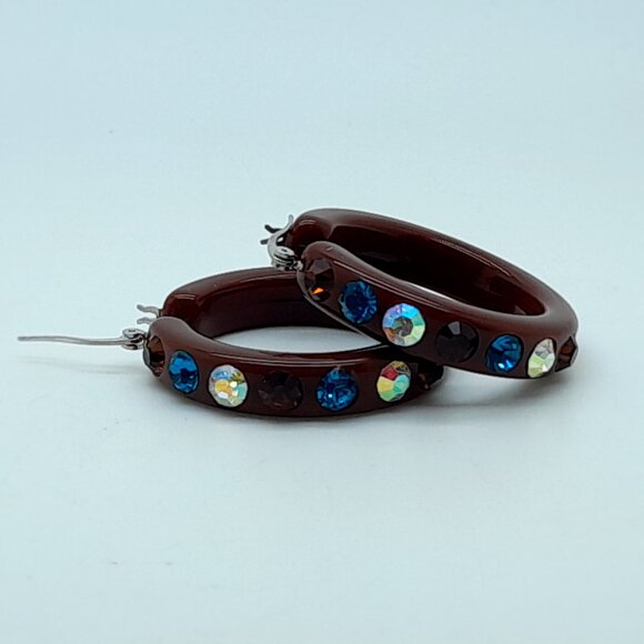 chunky brown color Lucite Acrylic wide 1.5 Hoop Latch Back Fashion Earrings - Picture 3 of 4